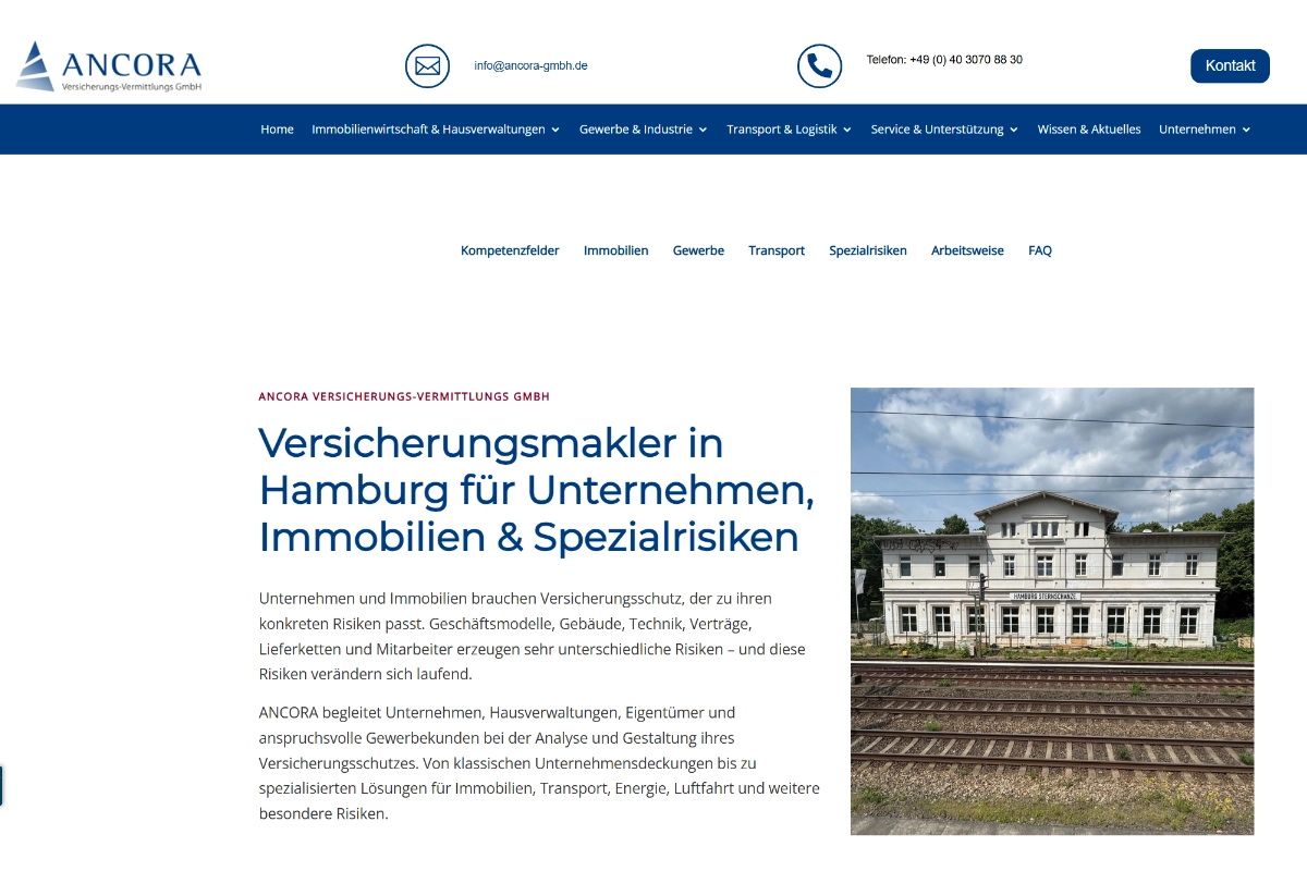Startseite der Website ANCORA Versicherungsmakler