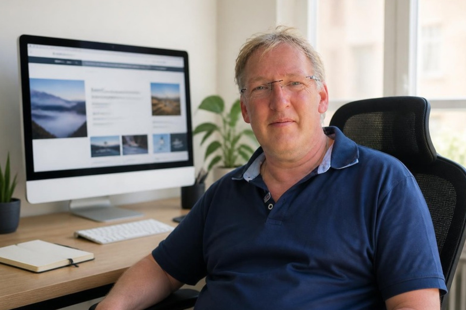 Ralf Salpius, Inhaber von imagecreate, an seinem Schreibtisch im Büro in Soltau